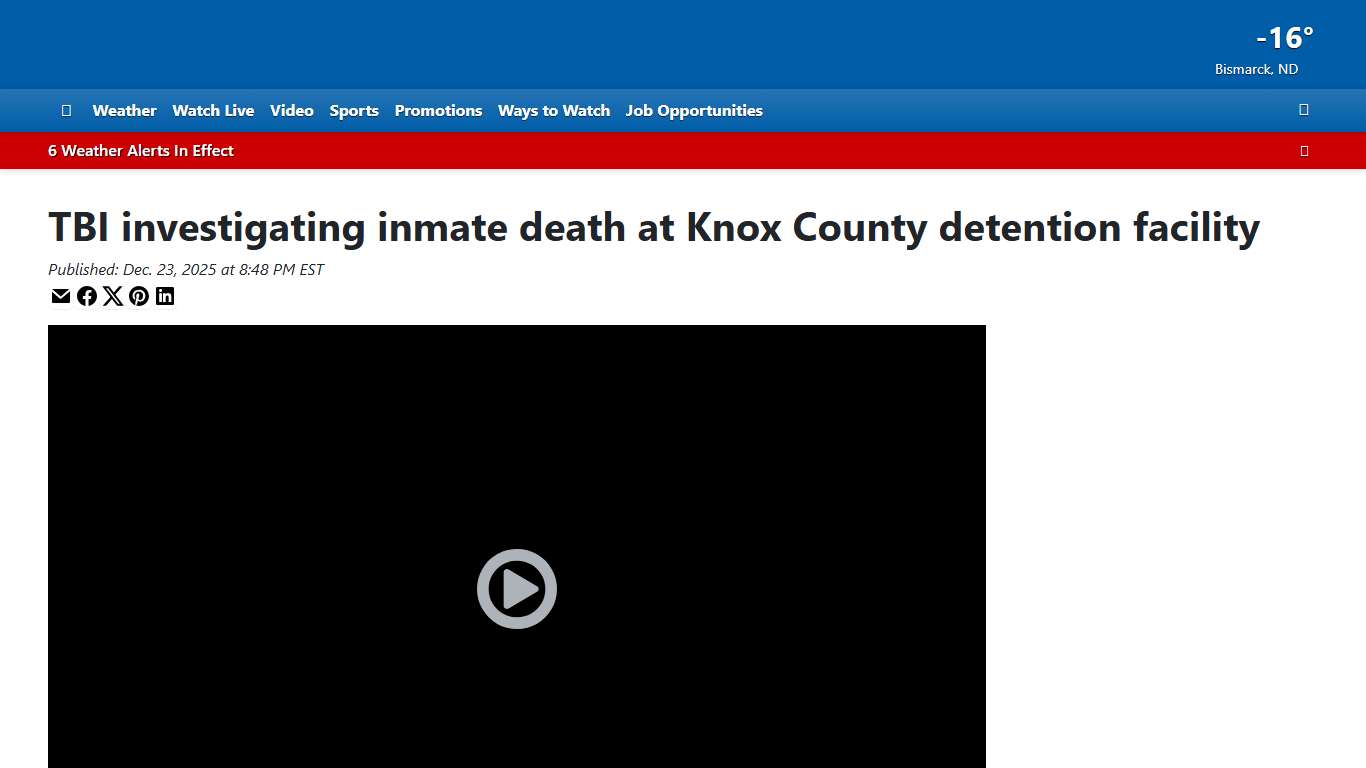 TBI investigating inmate death at Knox County detention facility